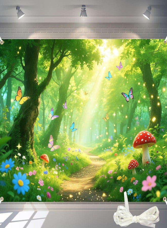 Gaofly 7x5FT Enchanted Forest Backdrop with 19.68FT Ribbon - Magic Fairy Garden Photography Background for Party, Birthday Decor, Spring Photo Booth Props - Image 1