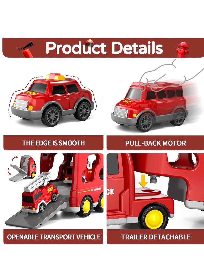 Excefore - Fire Toys for 3 4 5 6 Years Old Boys Girls - 7 in 1 Carrier Truck Transport for Toddlers 1-3, Friction Power Vehicles for Kids 3-5, Birthday Gifts for Boys & Girls 3-5 Years Old - Image 1