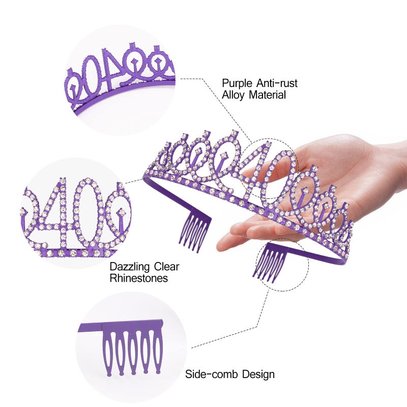 CIEHER Purple 40th Birthday Celebration Kit - 40th Birthday Sash and Tiara Set, Party Favors, Decorations and Cake Topper - Image 3