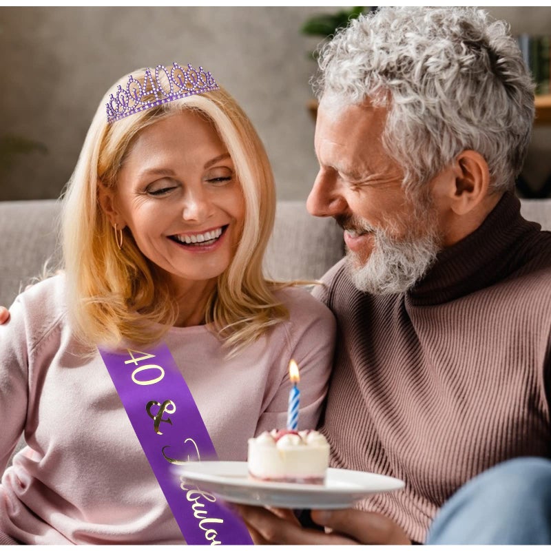 CIEHER Purple 40th Birthday Celebration Kit - 40th Birthday Sash and Tiara Set, Party Favors, Decorations and Cake Topper - Image 5