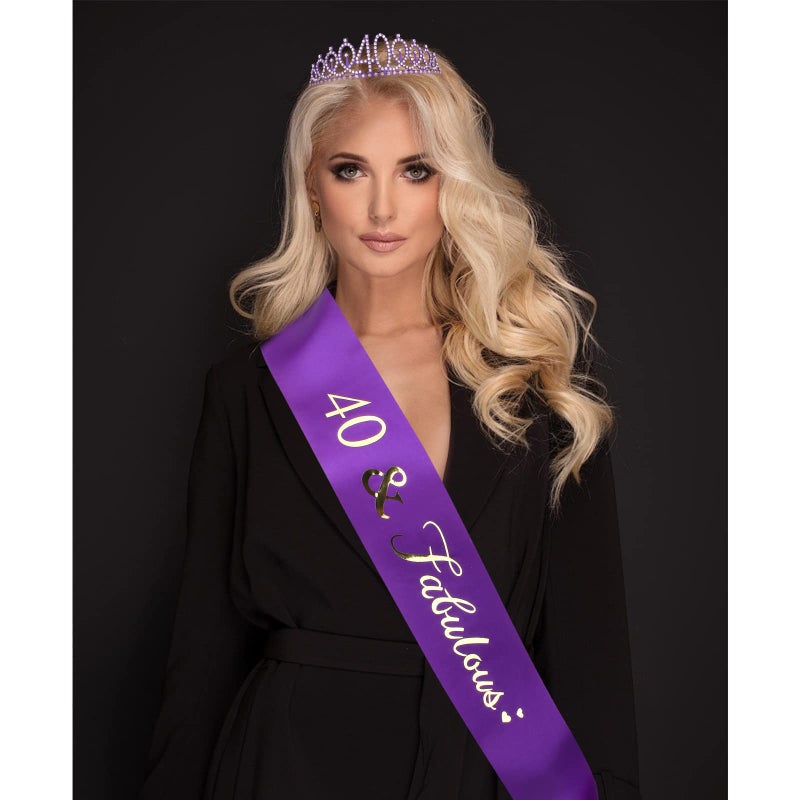 CIEHER Purple 40th Birthday Celebration Kit - 40th Birthday Sash and Tiara Set, Party Favors, Decorations and Cake Topper - Image 4
