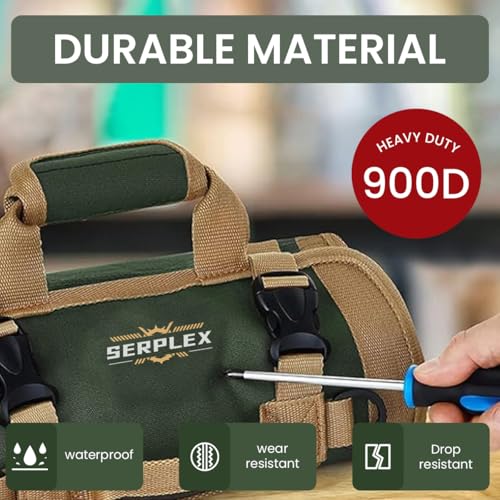 Serplex® 900D Tool Bag Portable Roll Up Tool Bag with Handle & Shoulder Strap Multi Compartment Tools with Detachable Zipper Pouch,Multi-Purpose Organizer for Technicians/Mechanics(No Tools) - Image 3