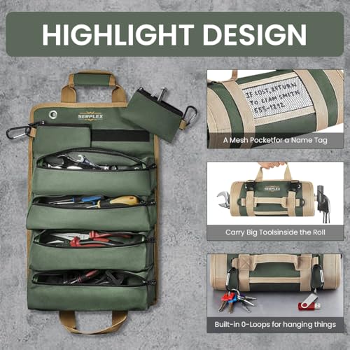 Serplex® 900D Tool Bag Portable Roll Up Tool Bag with Handle & Shoulder Strap Multi Compartment Tools with Detachable Zipper Pouch,Multi-Purpose Organizer for Technicians/Mechanics(No Tools) - Image 4