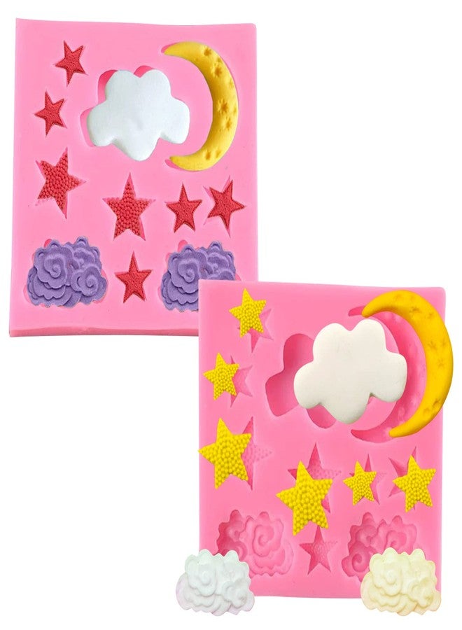 Melostu 2PCS Moon and Star Chocolate Mold, Silicone Star Molds Cloud Fondant Mold for Chocolate Candy Cookie Baking Cakes Decorating - Image 1