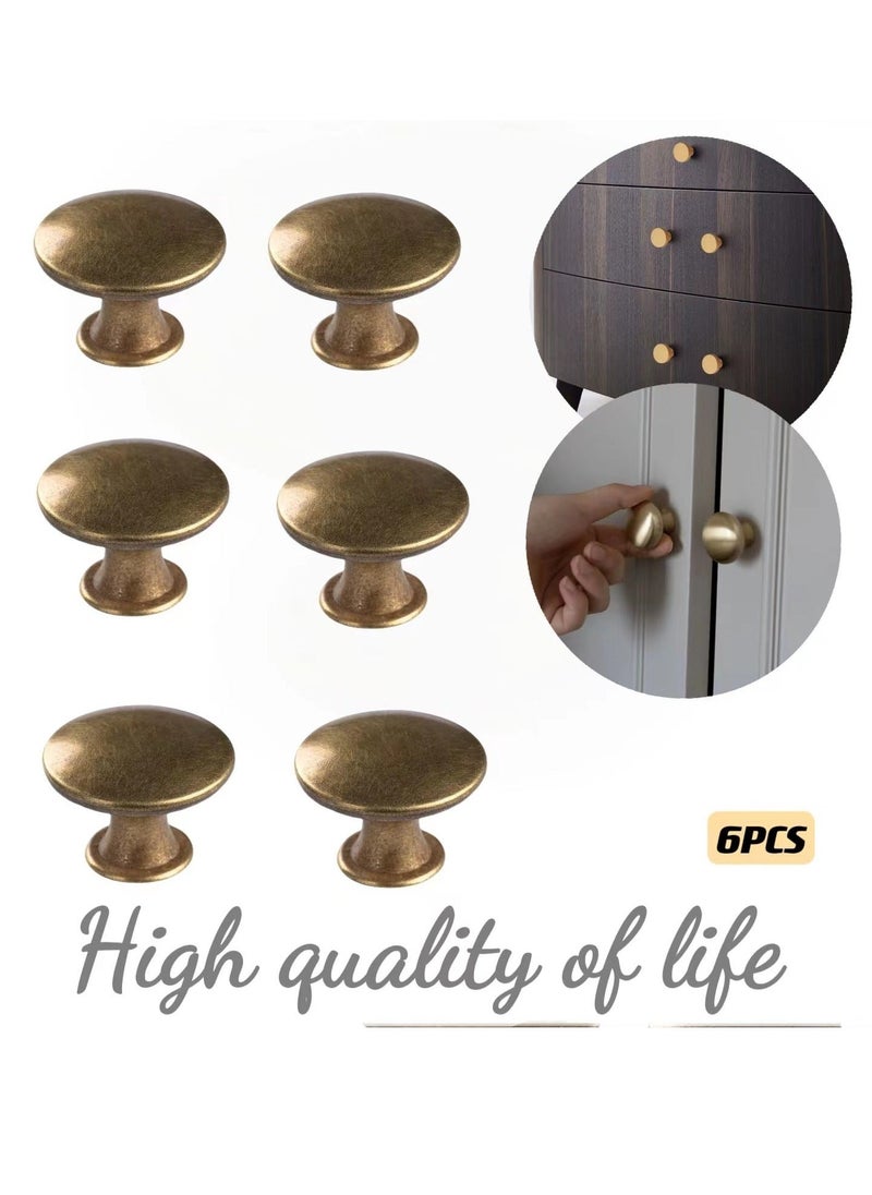 6 Pack Delicate Design Round Antique Brass Kitchen Cabinet Knobs Cupboard Door Knobs Yellow Bronze Drawer Handle Pulls Dresser Knobs  - Image 1