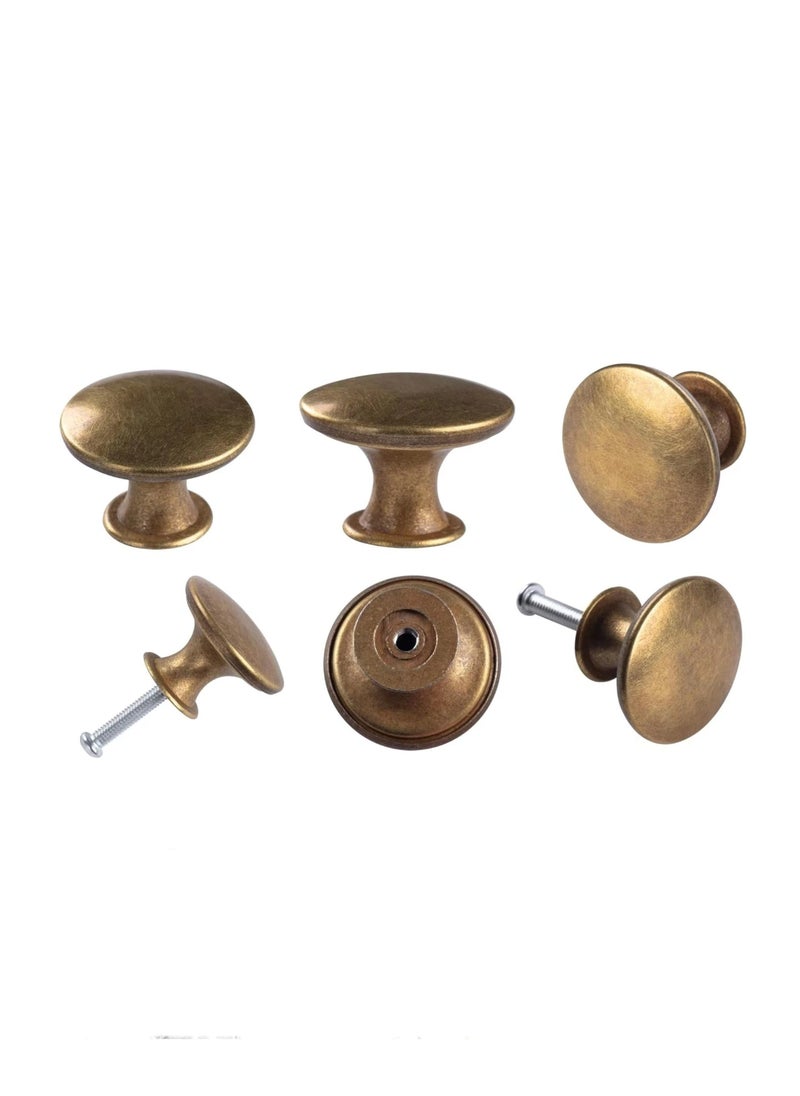 6 Pack Delicate Design Round Antique Brass Kitchen Cabinet Knobs Cupboard Door Knobs Yellow Bronze Drawer Handle Pulls Dresser Knobs  - Image 2
