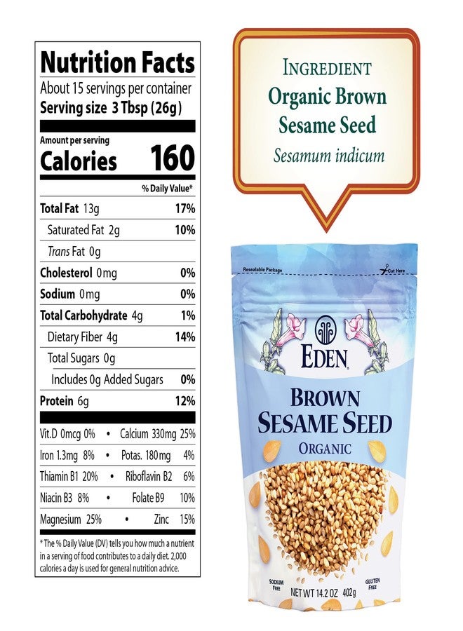Eden Organic Brown Sesame Seed, Unhulled & Raw, 14.2 oz - Image 2