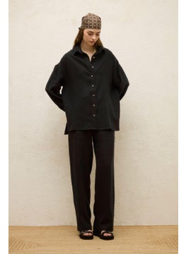 Manuka Linen Oversized Button Down Shirt Black  - Image 3
