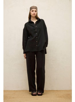 Manuka Linen Oversized Button Down Shirt Black  - Image 2