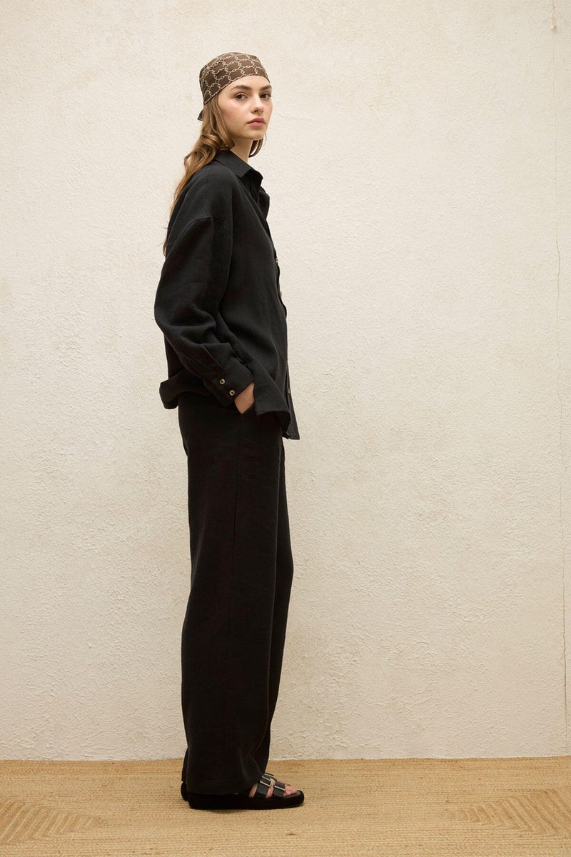 Manuka Linen Oversized Button Down Shirt Black  - Image 5