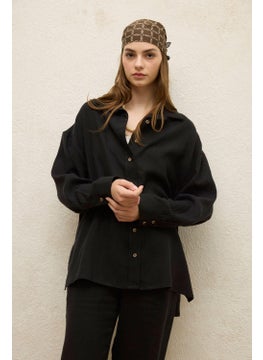 Manuka Linen Oversized Button Down Shirt Black  - Image 4