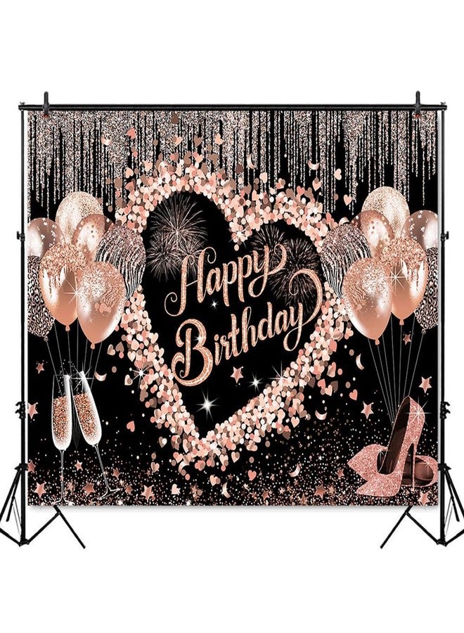 Mocsicka Women Happy Birthday Backdrop Pink Glitter Birthday Party Background Balloon Girls Sweet Love Heart Birthday Party Decorations Photo Booth Props (7x5ft) - Image 2
