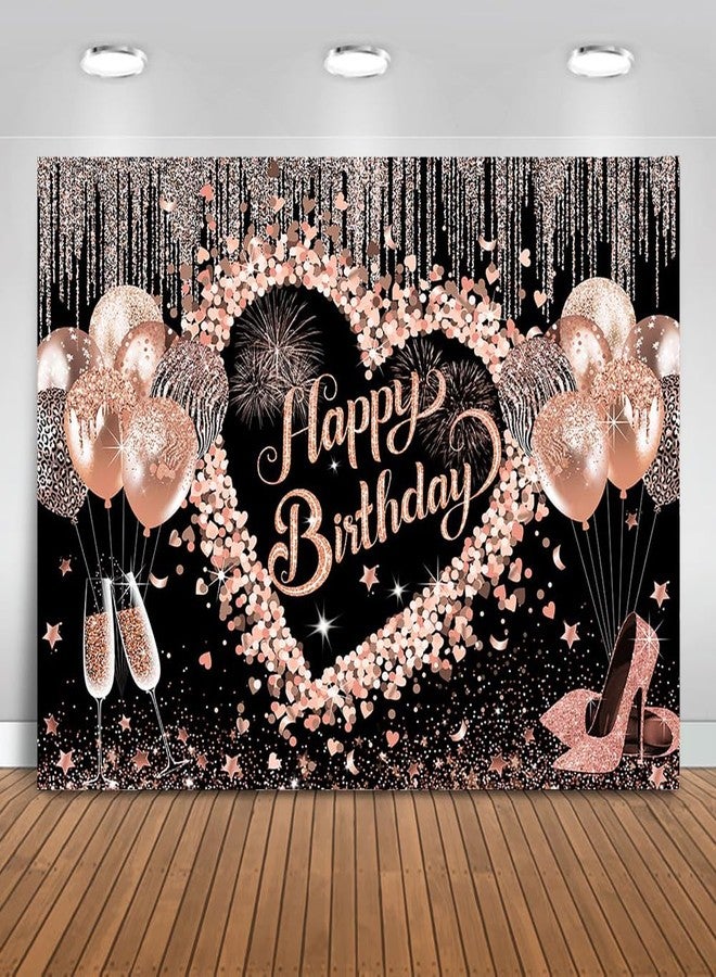 Mocsicka Women Happy Birthday Backdrop Pink Glitter Birthday Party Background Balloon Girls Sweet Love Heart Birthday Party Decorations Photo Booth Props (7x5ft) - Image 1