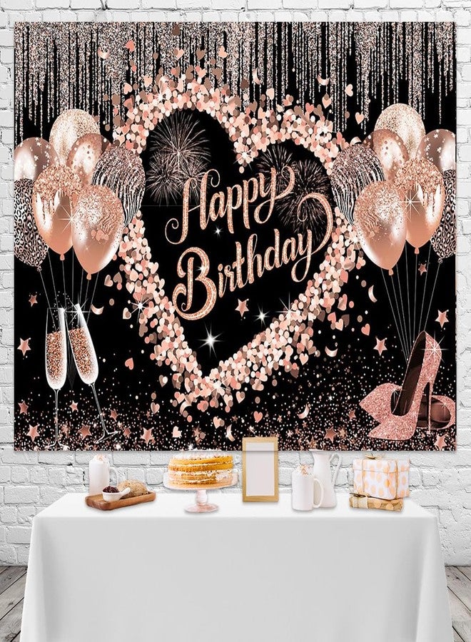 Mocsicka Women Happy Birthday Backdrop Pink Glitter Birthday Party Background Balloon Girls Sweet Love Heart Birthday Party Decorations Photo Booth Props (7x5ft) - Image 3