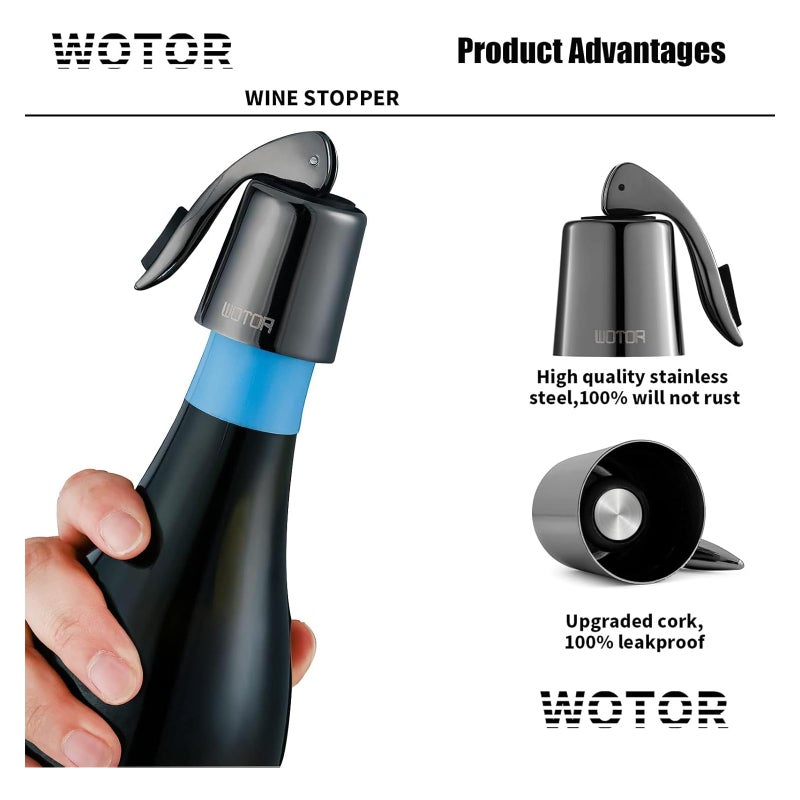WOTOR Wine Stoppers Stainless Steel Wine Bottle stopper Plug with Silicone Reusable Wine Saver Leak proof Keep Fresh Metalblack 3 Pack - Image 2