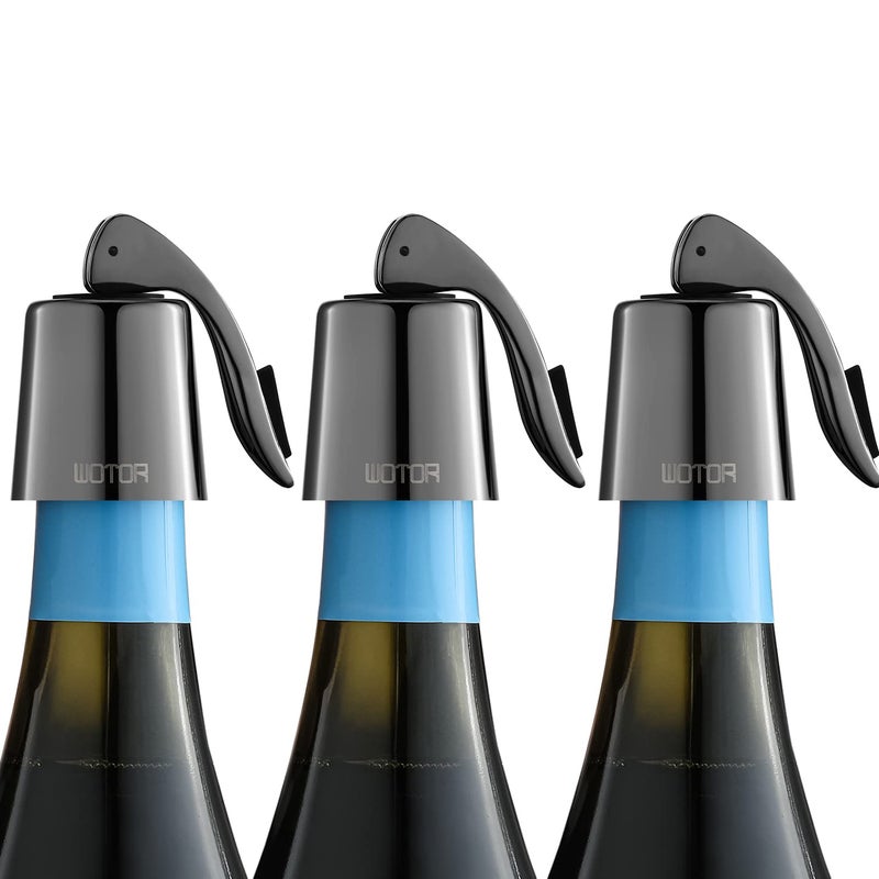 WOTOR Wine Stoppers Stainless Steel Wine Bottle stopper Plug with Silicone Reusable Wine Saver Leak proof Keep Fresh Metalblack 3 Pack - Image 1