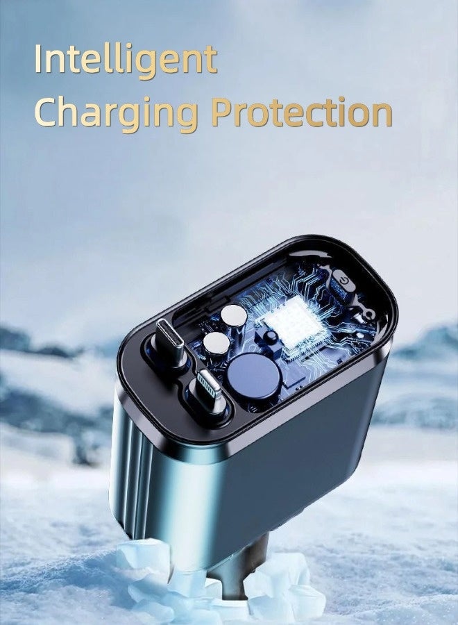 هابينسين شاحن سيارة سريع من النوع C بقوة 120 واط، شاحن سيارة 4 في 1 USB PD، شحن سريع من النوع C مع كابل قابل للسحب بطول 0.8 متر، شحن سريع بدون تشابك، مصنوع من مادة البولي كربونات المقاومة للحريق، إضاءة باردة، حماية من الحرارة الزائدة، متوافق مع ماك بوك برو، آيباد، آيفون، جالاكسي، شاومي وغيرها (رمادي) - Image 4