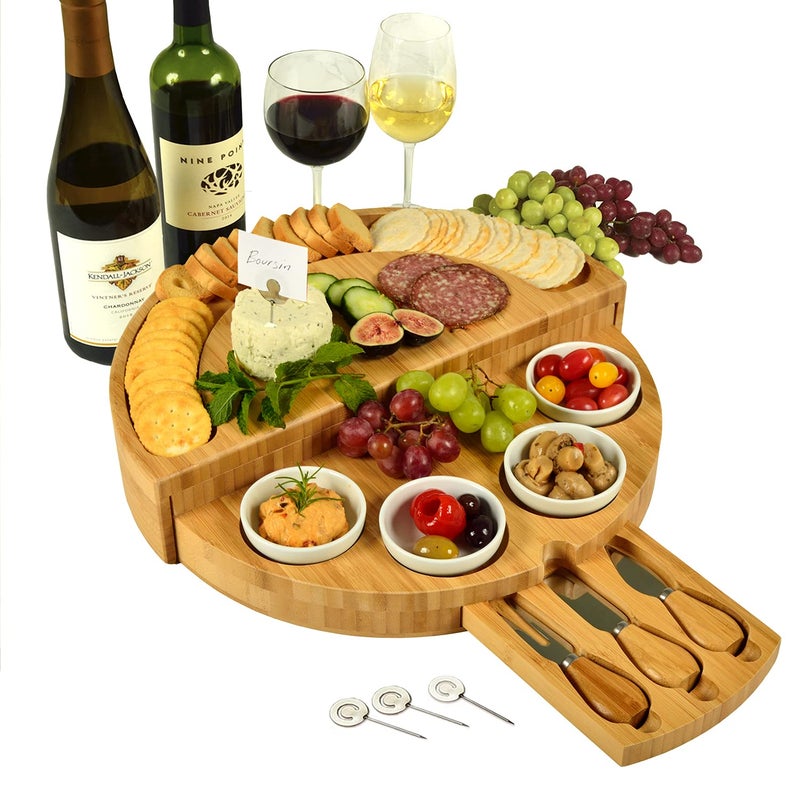 Picnic at Ascot Picnic at Ascot Deluxe Bamboo CheeseCharcuterie Board with Accessories  Cheese Markers  Innovative Patented Design  Quality Assured in The USA 