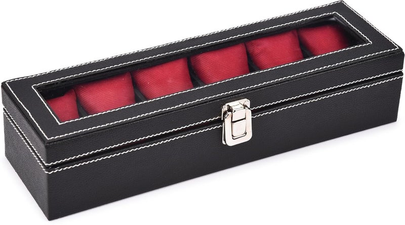 STORESHINE Men's and Women's Leatherette Watch organizer holder Case for 6 Watches in Black Maroon Color, Removable Watch Pillows, Watch Box Holder, Gift for Loved Ones - Image 2