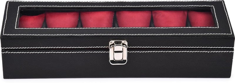 STORESHINE Men's and Women's Leatherette Watch organizer holder Case for 6 Watches in Black Maroon Color, Removable Watch Pillows, Watch Box Holder, Gift for Loved Ones - Image 3