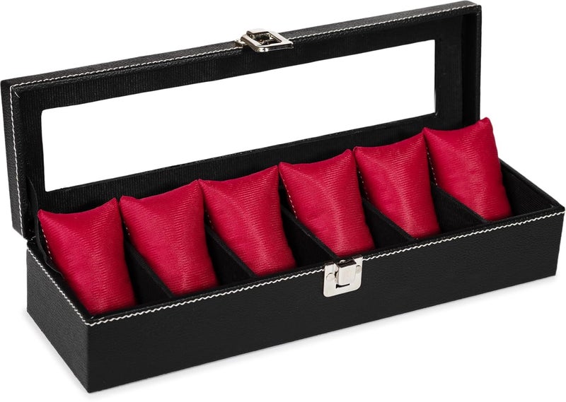 STORESHINE Men's and Women's Leatherette Watch organizer holder Case for 6 Watches in Black Maroon Color, Removable Watch Pillows, Watch Box Holder, Gift for Loved Ones - Image 4