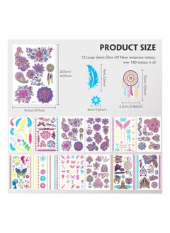 Y&D 12 Sheets Temporary Tattoos, Dark Tattoo Neon Body Face Flowers Butterfly Flash Fake Waterproof UV Blacklight For Women Party Supplies  - Image 4