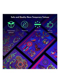Y&D 12 Sheets Temporary Tattoos, Dark Tattoo Neon Body Face Flowers Butterfly Flash Fake Waterproof UV Blacklight For Women Party Supplies  - Image 2