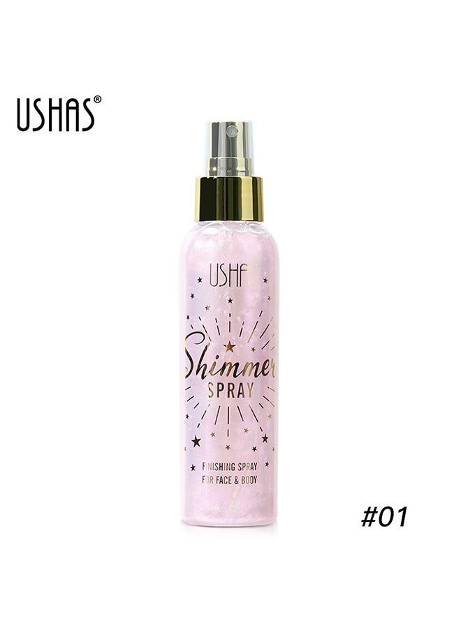 Ushas Shimmer Spray, Long-lasting Body Shimmer Spray 110 ml, Face And Body Pearlizing Setting Spray, Birthday Party Festival Shimmer #01 - Image 2