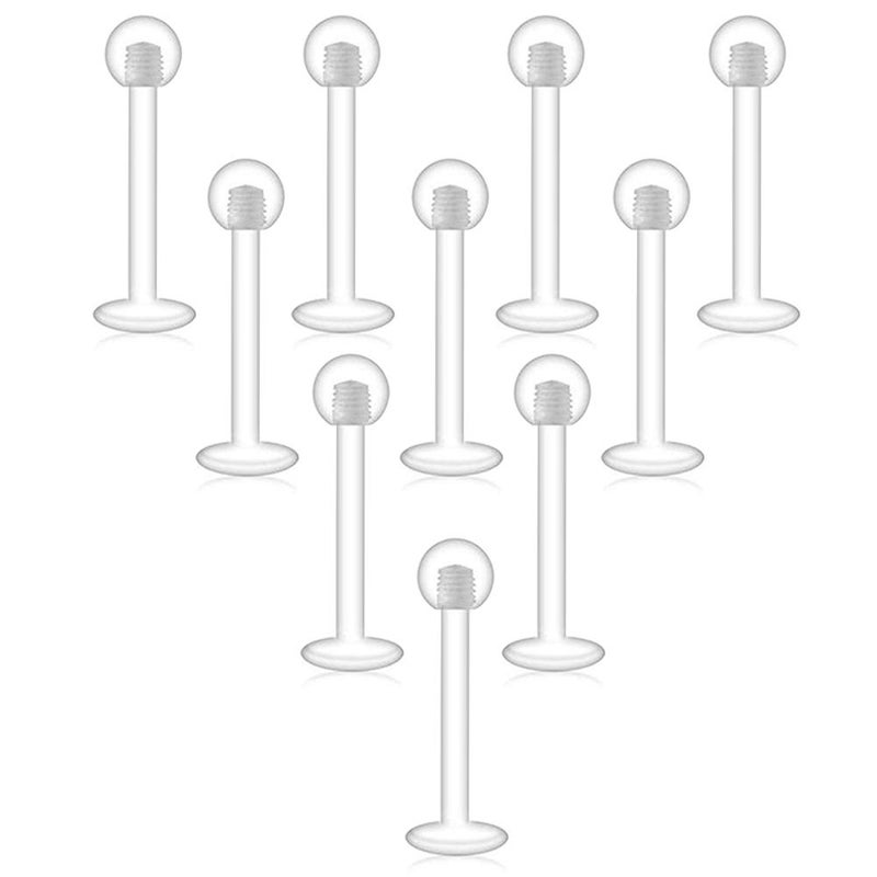 D.Bella 16G Clear UV Flexible Acrylic Labret Lip Ring Tragus Retainer Clear Helix Cartilage Earring Stud Piercing Jewelry Retainer 10pcs 12mm Ball Top - Image 1