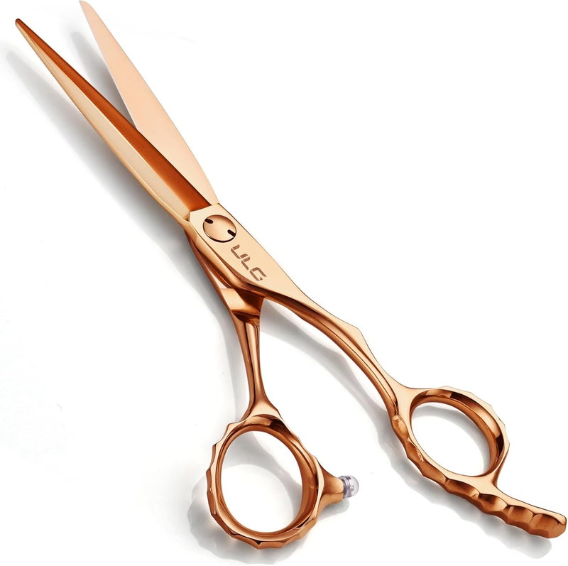 ULG Professional Hair Cutting Scissors with Luxury 18K Rose Gold Finish 6.5" Barber Scissors 440C Japanese Stainless Steel Hand-Honed Razor Sharp Blades Offset Handles Tension Adjustable, Right-Handed