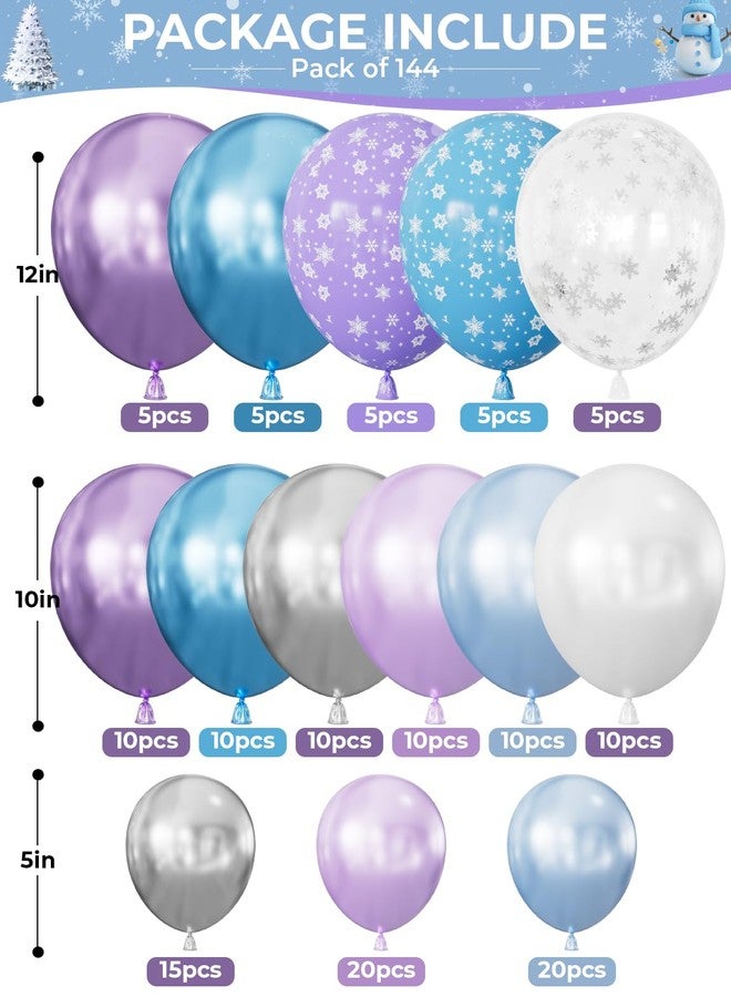 Haolongfa Snowflake Balloon Garland Arch Kit, 144 Pcs Purple Blue Silver White Balloons With Foil Snowflake Star Balloons, for Winter Wonderland, Princess Birthday, Baby Shower, Christmas Decor - Image 2