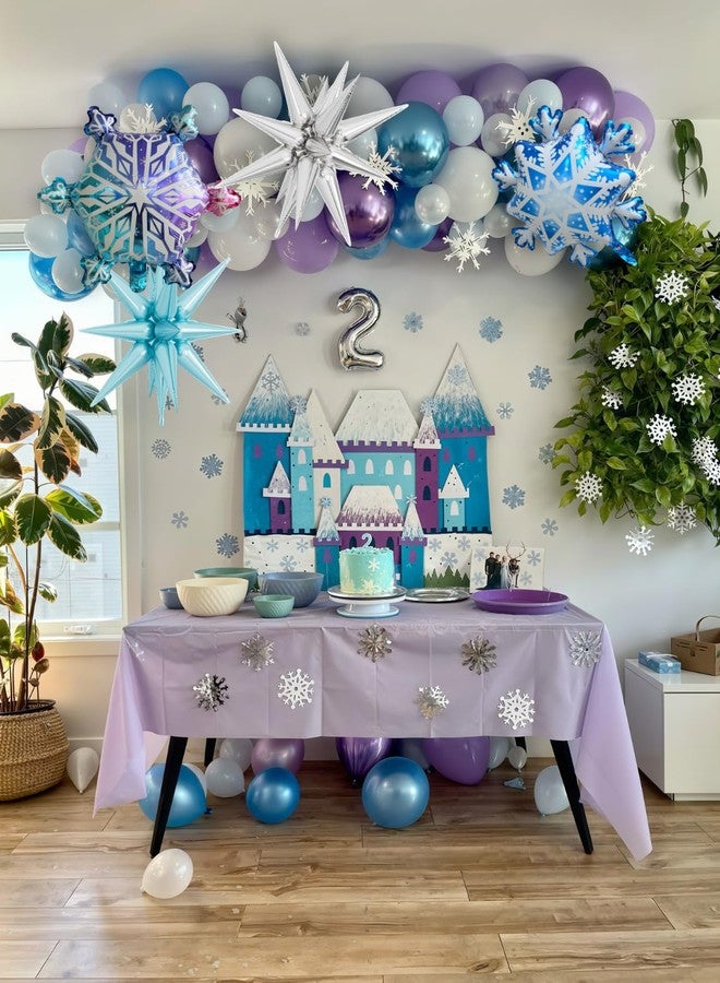 Haolongfa Snowflake Balloon Garland Arch Kit, 144 Pcs Purple Blue Silver White Balloons With Foil Snowflake Star Balloons, for Winter Wonderland, Princess Birthday, Baby Shower, Christmas Decor - Image 5