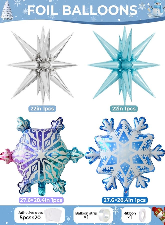 Haolongfa Snowflake Balloon Garland Arch Kit, 144 Pcs Purple Blue Silver White Balloons With Foil Snowflake Star Balloons, for Winter Wonderland, Princess Birthday, Baby Shower, Christmas Decor - Image 3