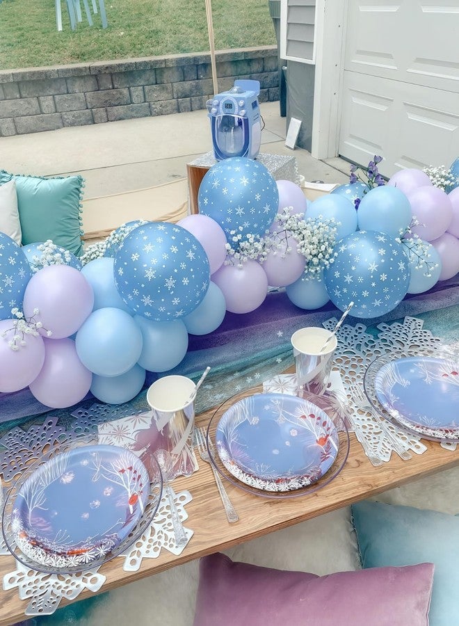 Haolongfa Snowflake Balloon Garland Arch Kit, 144 Pcs Purple Blue Silver White Balloons With Foil Snowflake Star Balloons, for Winter Wonderland, Princess Birthday, Baby Shower, Christmas Decor - Image 4