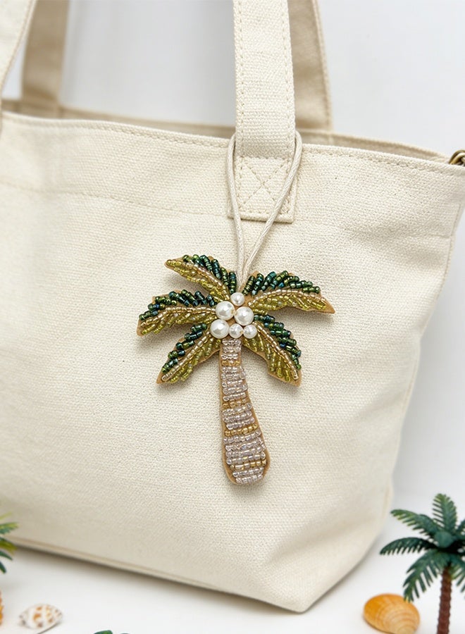 سلسلة مفاتيح على شكل شجرة نخيل بمناسبة اليوم الوطني السعودي، مصنوعة يدوياً بأناقة من خرز لامع وملون، تُستخدم كسلسلة مفاتيح، أو إكسسوار للحقائب، أو زينة للسيارة، هدية رائعة للنساء - Image 3