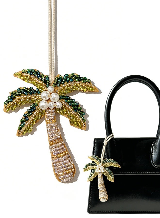 سلسلة مفاتيح على شكل شجرة نخيل بمناسبة اليوم الوطني السعودي، مصنوعة يدوياً بأناقة من خرز لامع وملون، تُستخدم كسلسلة مفاتيح، أو إكسسوار للحقائب، أو زينة للسيارة، هدية رائعة للنساء - Image 1