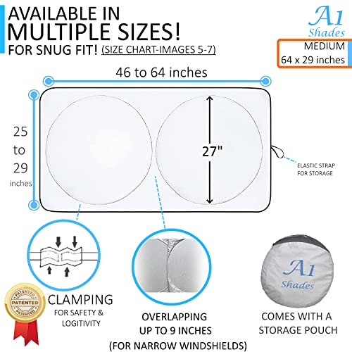 A1 Shades Car Windshield Sun Shade with Storage Pouch by A1 Sunshade Retractable Automotive Car Truck SUV Front Window Shield Blocker Screen Visor Protector Cover for Auto Interior Accessories for Heat Medium - Image 2