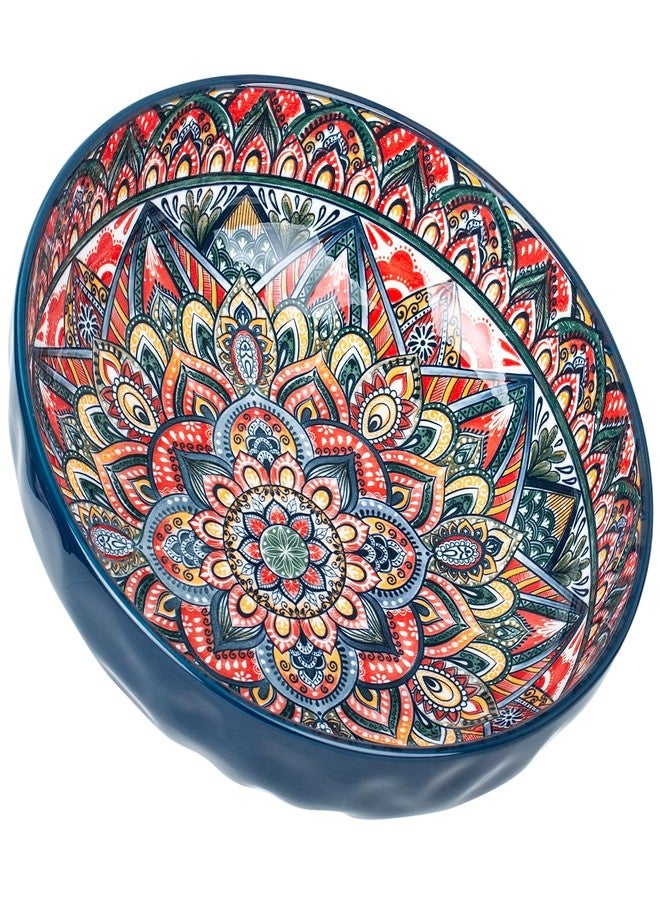 Ronanemon 75 Oz Serving Bowls,Bohemian Style Large Porcelain Dishes for Entertaining Parties,Big Bowls for Eating Soup, Salad, Pasta, Fruit, Chips, 10.3 Inch Diameter (blue) - Image 1