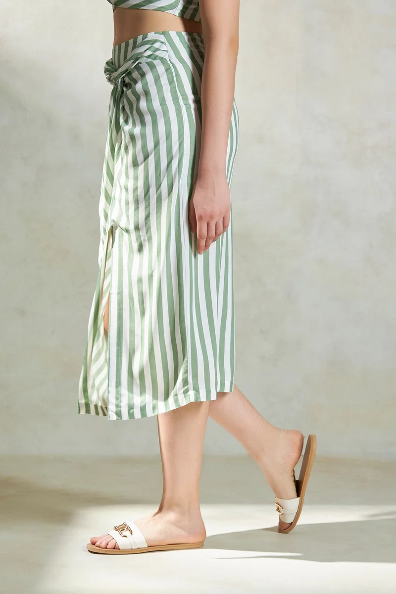 فيرجيو Virgio Women Striped Wrap Midi Skirts