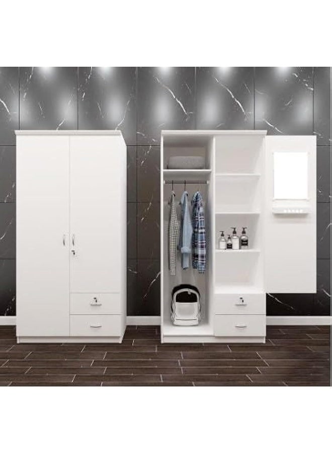 MAF furniture Maf 2 Door Wooden Wardrobe,Solid Wood Wardrobe With Lockable Drawers Perfect Modern Stylish Heavy Duty Maf-622 Color White  - Image 1