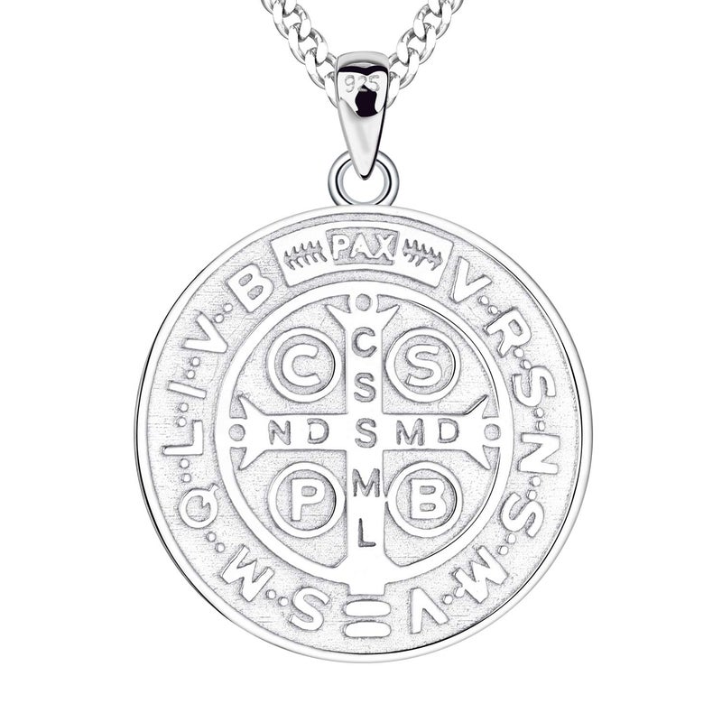 FJ قلادة سانت بنديكت FJ من الفضة الإسترلينية 925 ميدالية سانت بنديكت تميمة حماية مجوهرات دينية للرجال والنساء - Image 1