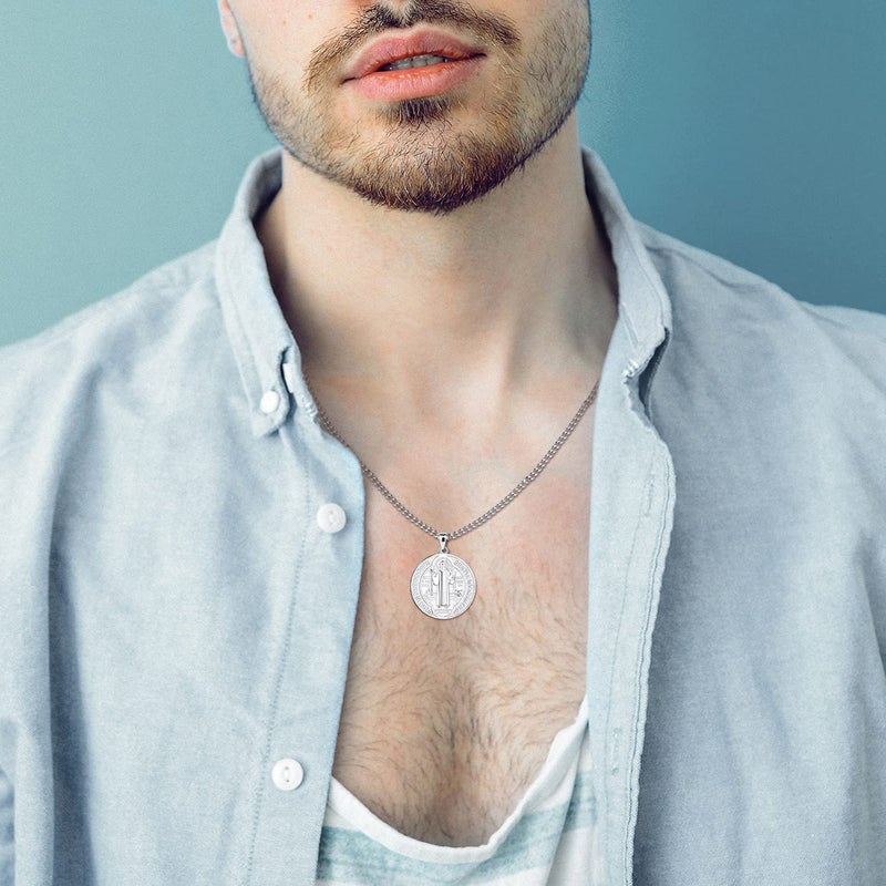 FJ قلادة سانت بنديكت FJ من الفضة الإسترلينية 925 ميدالية سانت بنديكت تميمة حماية مجوهرات دينية للرجال والنساء - Image 5