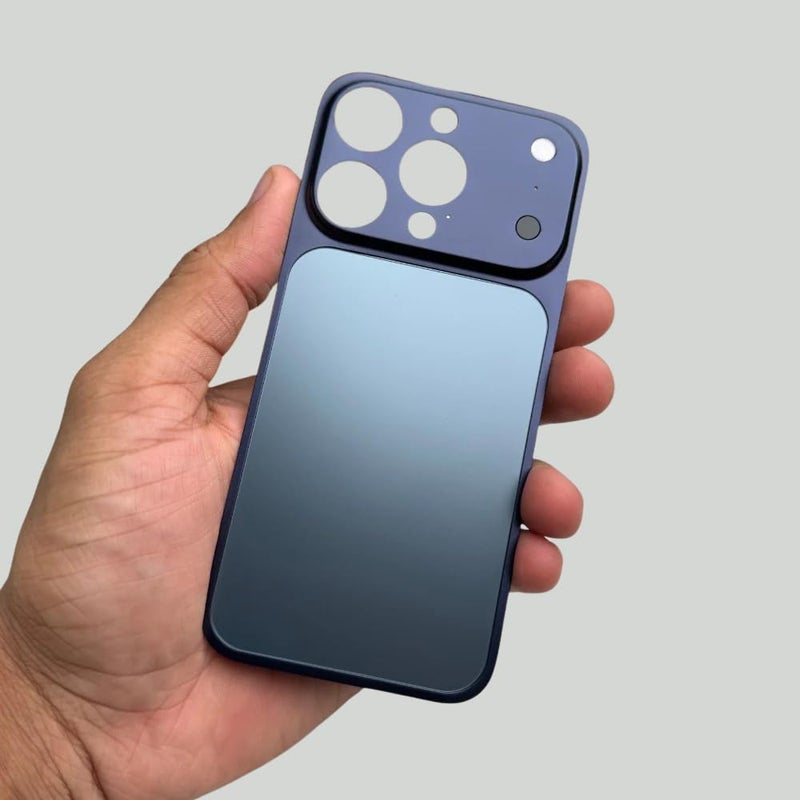 CRUPED لوحة خلفية محول | مجموعة ترقية من الألمنيوم قابلة للتقشير واللصق متوافقة مع آيفون 15 برو لتحويله إلى 17 برو / 17 برو ماكس (أزرق داكن) - Image 1