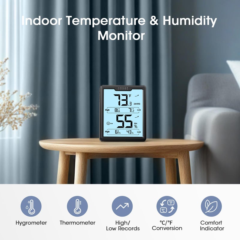 DOQAUS Digital Hygrometer Room Thermometer Indoor, Humidity Meter with Large LCD Display, Backlight Temperature Humidity Monitor with Max Min Records, Black - Image 4