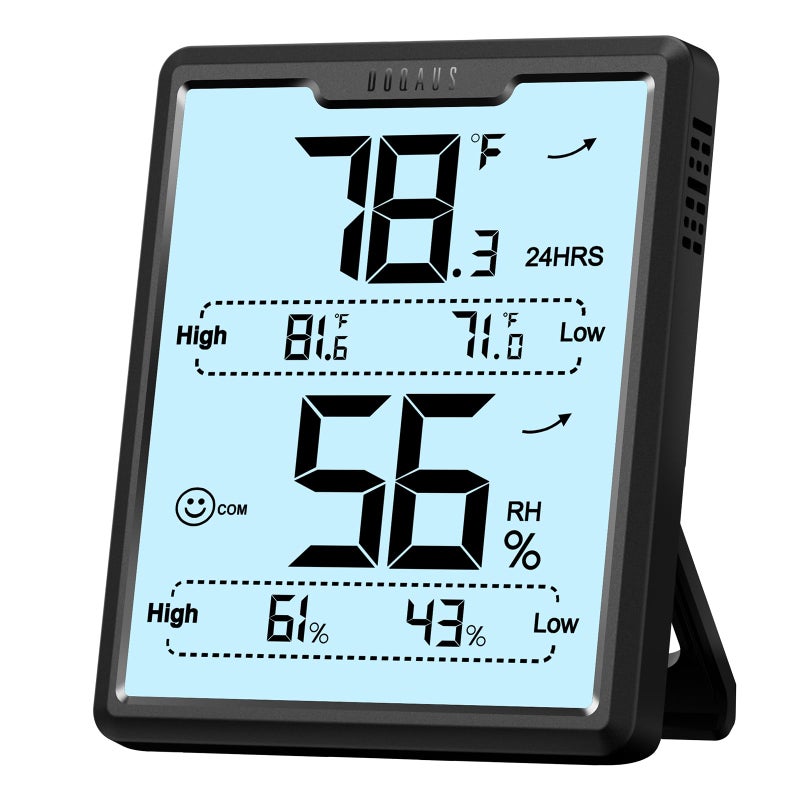 DOQAUS Digital Hygrometer Room Thermometer Indoor, Humidity Meter with Large LCD Display, Backlight Temperature Humidity Monitor with Max Min Records, Black - Image 1