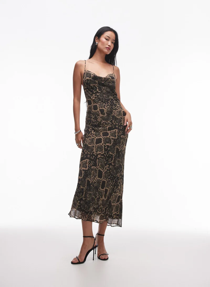 توب شوب Twist Back Cowl Neck Dress In Snake Print Dress