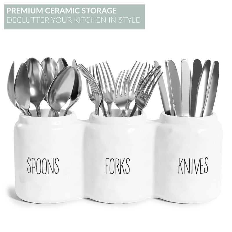 Barnyard Designs Silverware Caddy for Countertop - Cutlery Organizer for Spoon, Fork, and Knife - Ceramic Utensil Holder for Flatware or Plasticware - Perfect for Parties - 12.5â€ x 4.25â€ x 5â€ (White) - Image 5