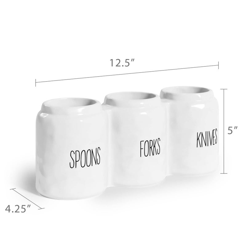 Barnyard Designs Silverware Caddy for Countertop - Cutlery Organizer for Spoon, Fork, and Knife - Ceramic Utensil Holder for Flatware or Plasticware - Perfect for Parties - 12.5â€ x 4.25â€ x 5â€ (White) - Image 4