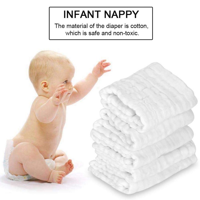 Tnfeeon 5 Pcs Baby Newborn Cotton Diaper Breathable Nappy Diapers Newborn Multifunction Washable Reusable Bath Hairdressing Towel for Children Infant ToddlersWhite - Image 3