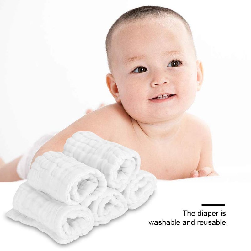 Tnfeeon 5 Pcs Baby Newborn Cotton Diaper Breathable Nappy Diapers Newborn Multifunction Washable Reusable Bath Hairdressing Towel for Children Infant ToddlersWhite - Image 5